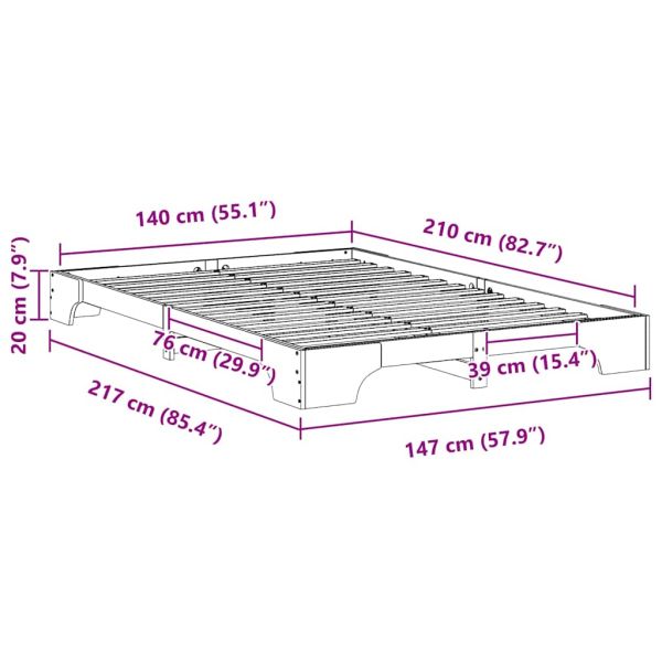 Рамка за легло Бяло 140 x 210 cm Солидно борово дърво