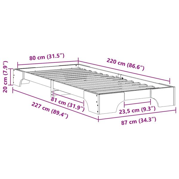 Рамка за легло Кафяво 80 x 220 cm Солидно борово дърво