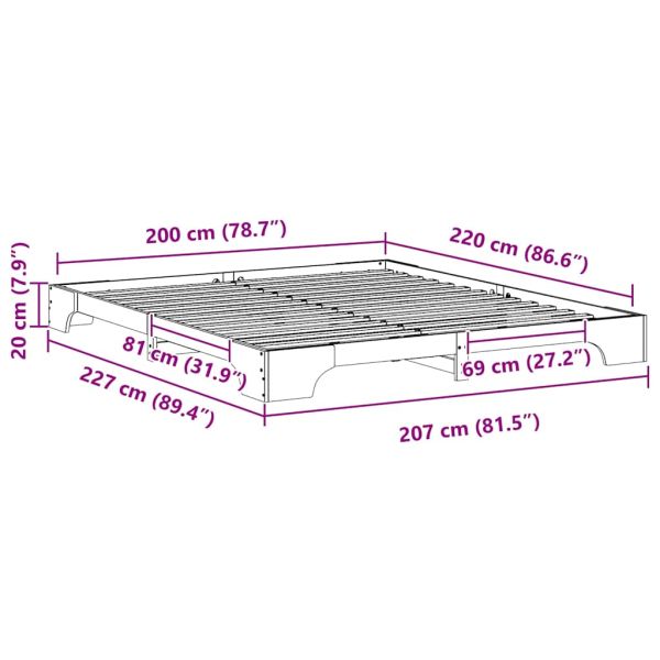Рамка за легло Бяло 200 x 220 cm Солидно борово дърво