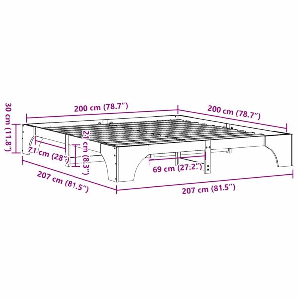 Рамка за легло Естествен 200 x 200 cm Солидно борово дърво