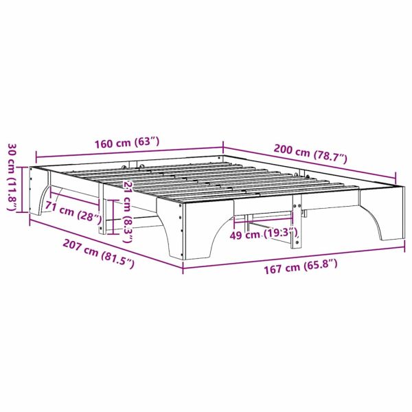 Рамка за легло Бяло 160 x 200 cm Солидно борово дърво