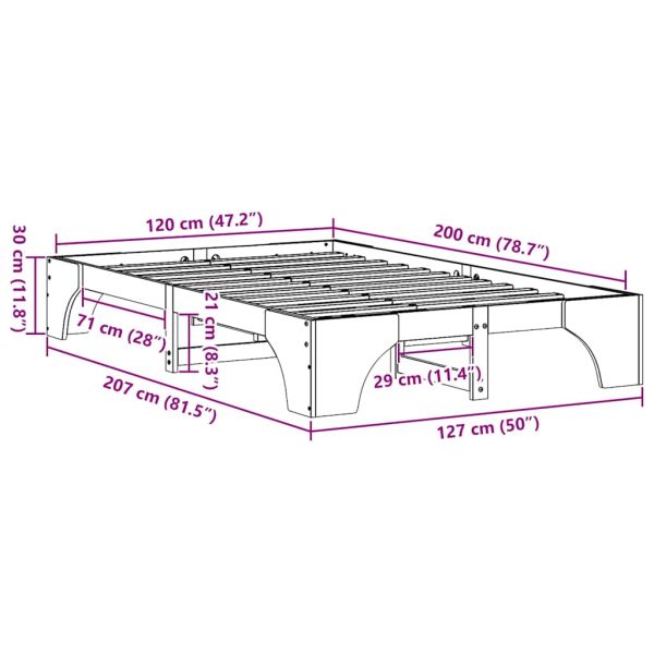 Рамка за легло Бяло 120 x 200 cm Солидно борово дърво