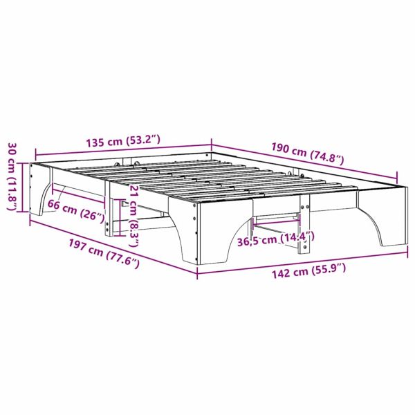 Рамка за легло Естествен 135 x 190 cm Солидно борово дърво
