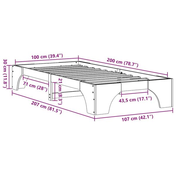 Рамка за легло Естествен 100 x 200 cm Солидно борово дърво