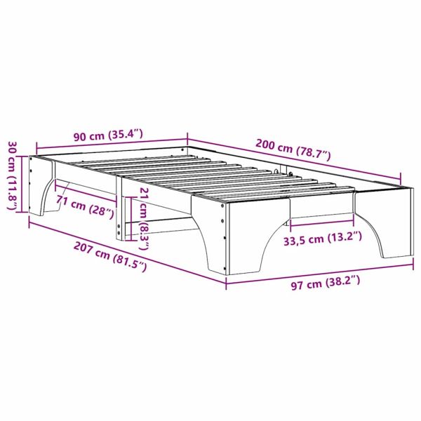 Рамка за легло Естествен 90 x 200 cm Солидно борово дърво