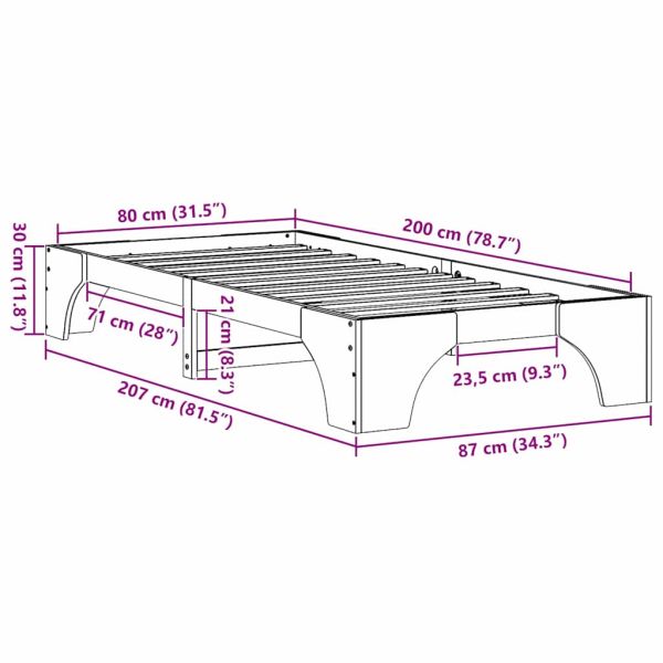 Рамка за легло Естествен 80 x 200 cm Солидно борово дърво