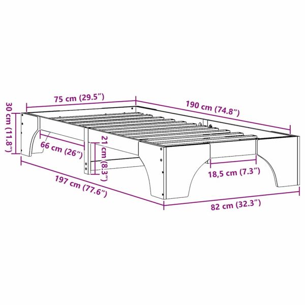 Рамка за легло Бяло 75 x 190 cm Солидно борово дърво