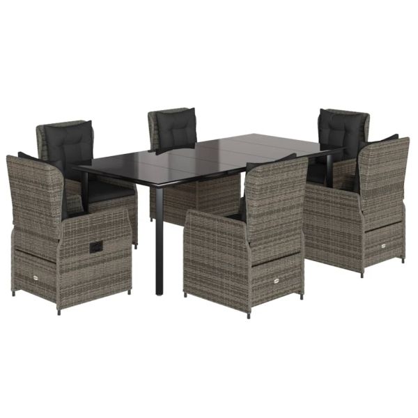 Градински трапезен комплект 7 части с възглавници сив полиратан
