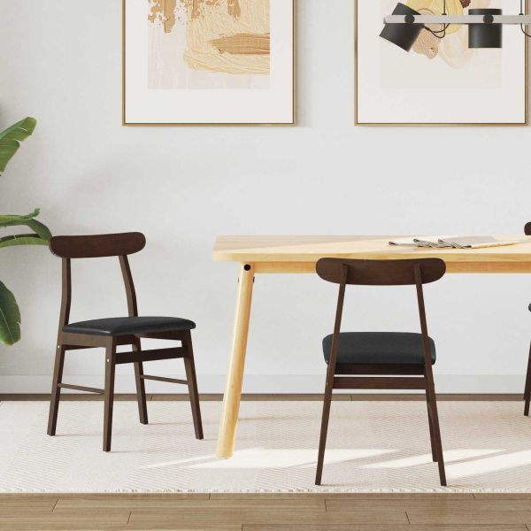 Трапезен стол 2 pcs Светло кафяво и черно Солидно гумено дърво