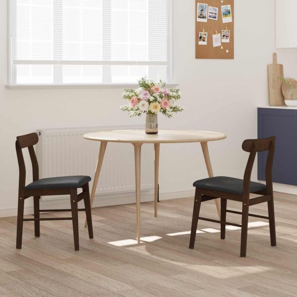 Трапезен стол 2 pcs Светло кафяво и черно Солидно гумено дърво