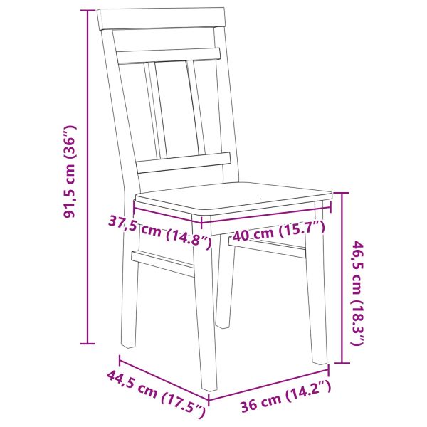 Трапезен стол 2 pcs Естествен Солидно гумено дърво