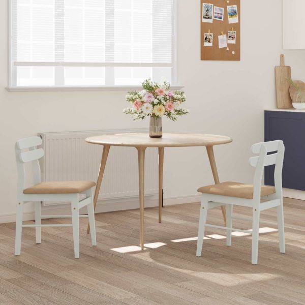 Трапезен стол 2 pcs Бяло и кафяво Солидно гумено дърво