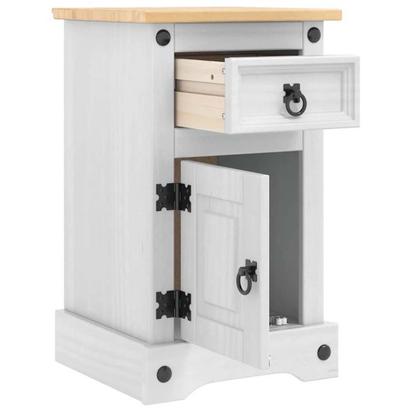 Нощно шкафче Бяло 35 x 32,5 x 58 см Солидно борово дърво