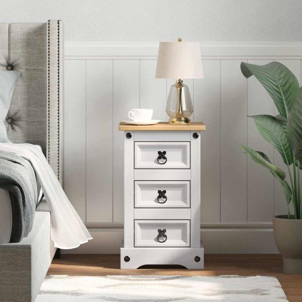Нощно шкафче Бяло 35 x 32,5 x 58 см Солидно борово дърво