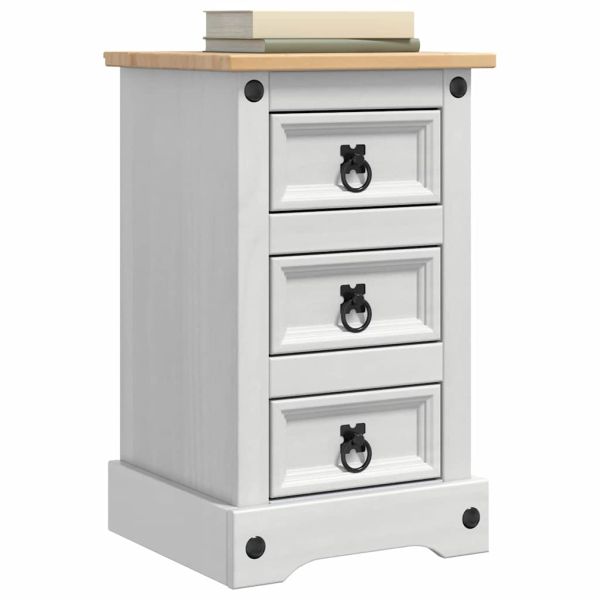 Нощно шкафче Бяло 35 x 32,5 x 58 см Солидно борово дърво