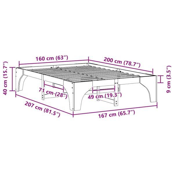 Рамка за легло Кафяво 160 x 200 cm Солидно борово дърво