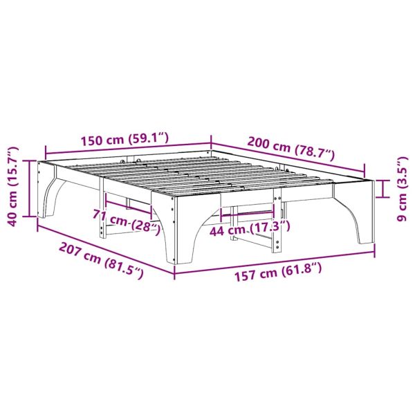 Рамка за легло Кафяво 150 x 200 cm Солидно борово дърво