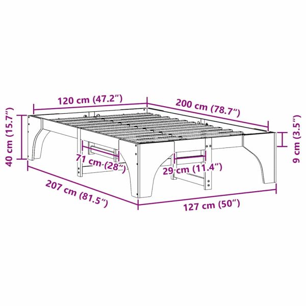 Рамка за легло Бяло 120 x 200 cm Солидно борово дърво