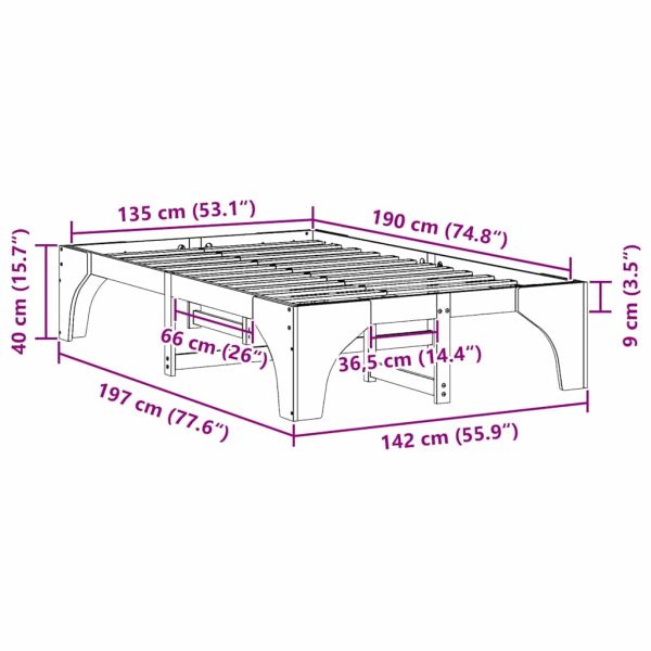 Рамка за легло Бяло 135 x 190 cm Солидно борово дърво