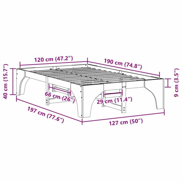 Рамка за легло Бяло 120 x 190 cm Солидно борово дърво