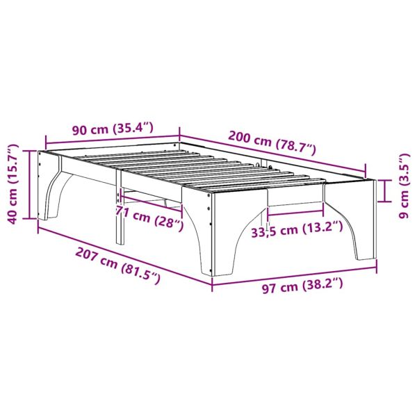 Рамка за легло Кафяво 90 x 200 cm Солидно борово дърво