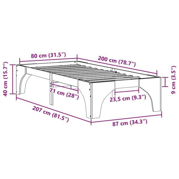 Рамка за легло Кафяво 80 x 200 cm Солидно борово дърво