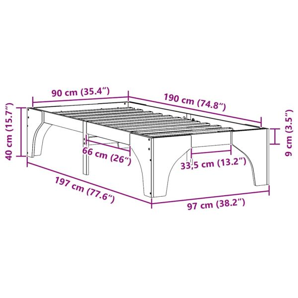 Рамка за легло Кафяво 90 x 190 cm Солидно борово дърво