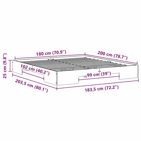 Леглово дъно Кафяво 180 x 200 cm Борово дърво масив