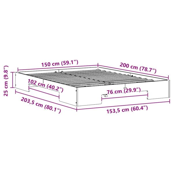 Леглово дъно Кафяво 150 x 200 cm Борово дърво масив