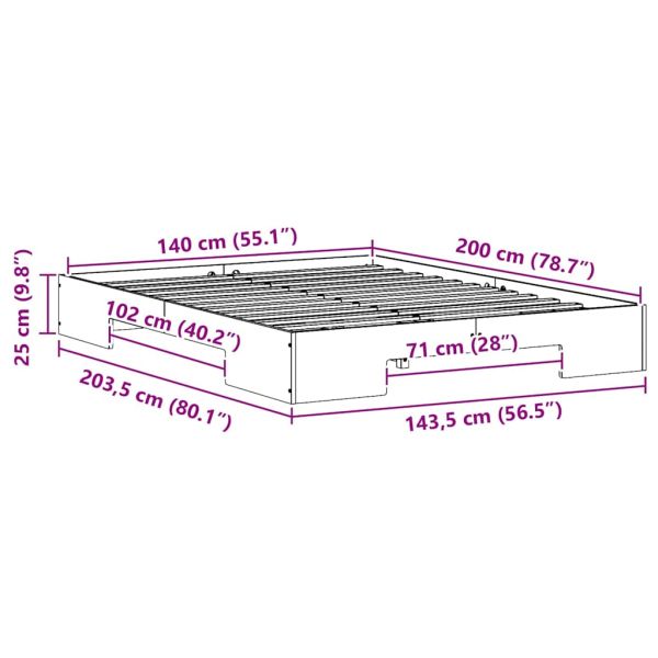 Леглово дъно Кафяво 140 x 200 cm Борово дърво масив