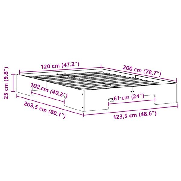 Леглово дъно Бяло 120 x 200 cm Борово дърво масив
