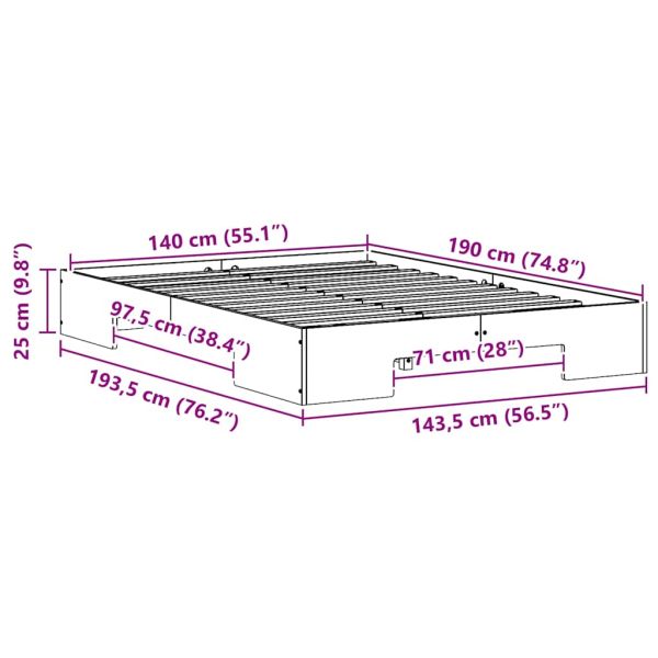 Леглово дъно Кафяво 140 x 190 cm Борово дърво масив