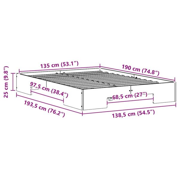 Леглово дъно Кафяво 135 x 190 cm Борово дърво масив