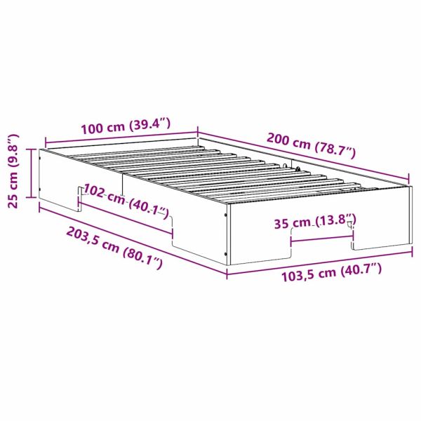 Леглово дъно Кафяво 100 x 200 cm Борово дърво масив