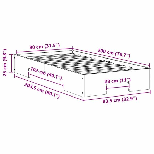 Леглово дъно със съхранение Бяло 80 x 200 cm Борово дърво масив