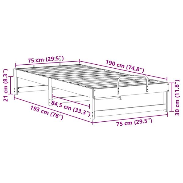 Рамка за легло Бяло 75 x 190 cm Солидно борово дърво