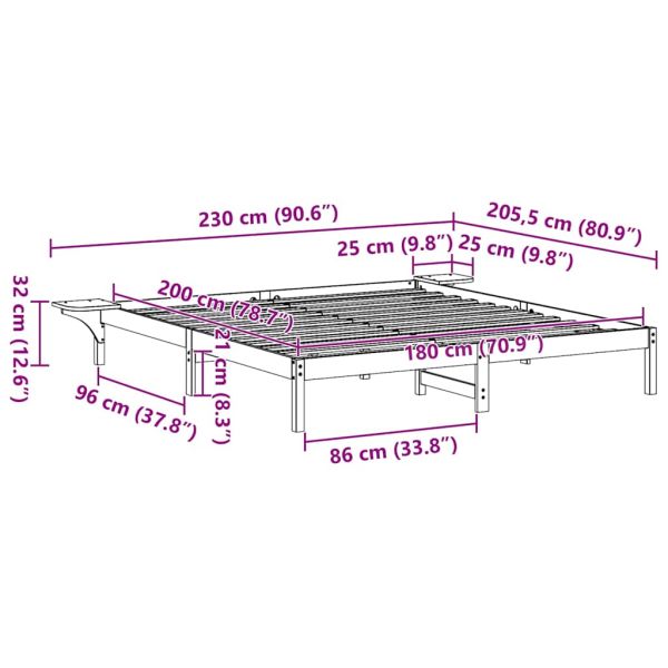 Рамка за легло Естествен 180 x 200 cm Солидно борово дърво