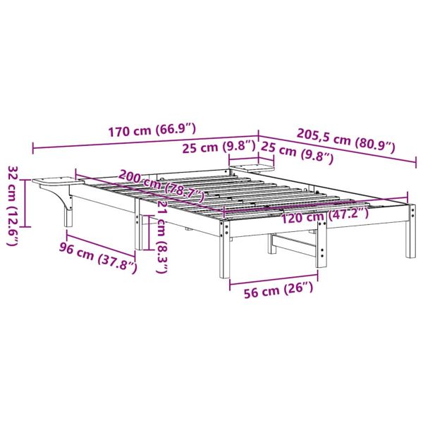 Рамка за легло Бяло 120 x 200 cm Солидно борово дърво
