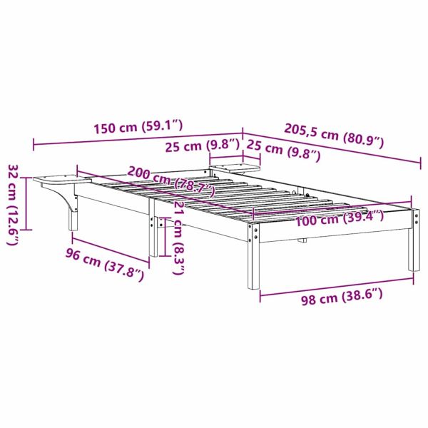 Рамка за легло Кафяво с восъчно покритие 100 x 200 cm