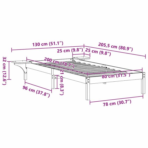 Рамка за легло Бяло 80 x 200 cm Солидно борово дърво