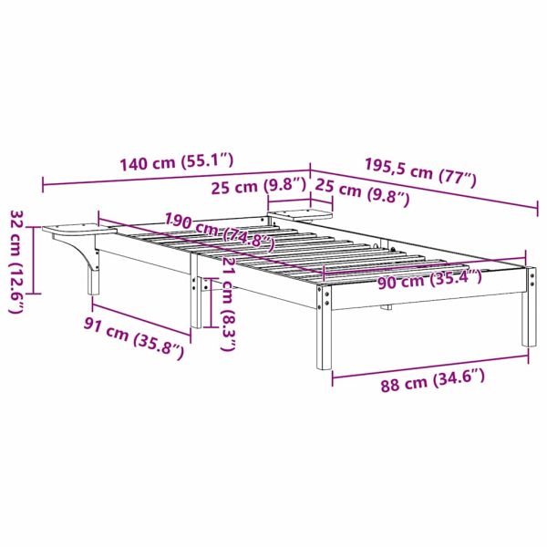 Рамка за легло Естествен 90 x 190 cm Солидно борово дърво