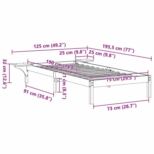 Рамка за легло Кафяво с восъчно покритие 75 x 190 cm