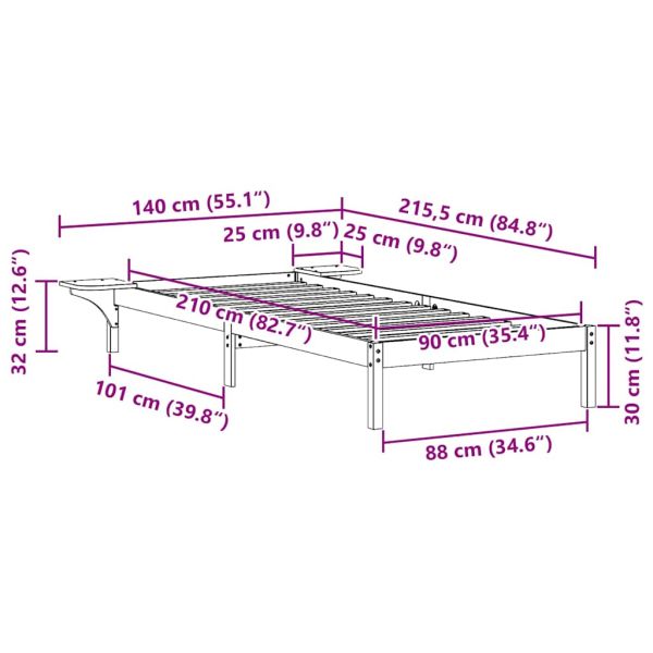 Легло с нощни шкафчета Кафяво с восъчно покритие 90 x 210 cm