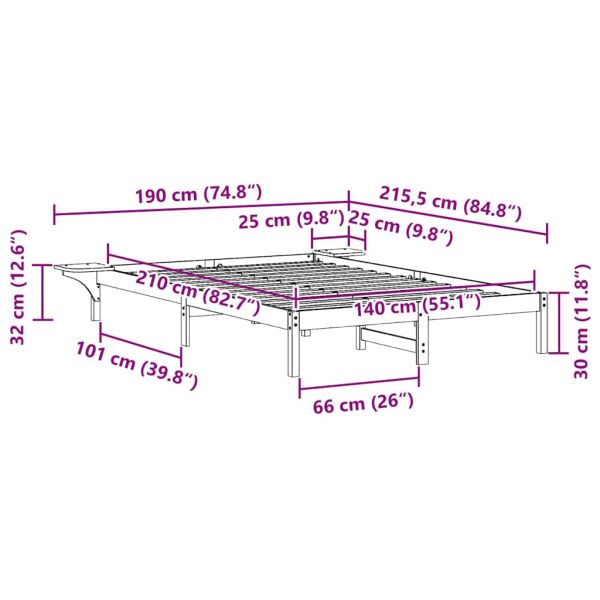 Легло с нощни шкафчета Естествен 140 x 210 cm