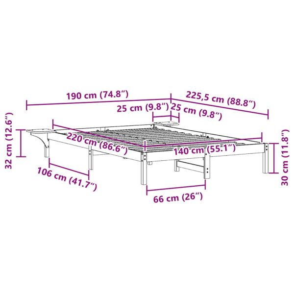 Легло с нощни шкафчета Кафяво с восъчно покритие 140 x 220 cm