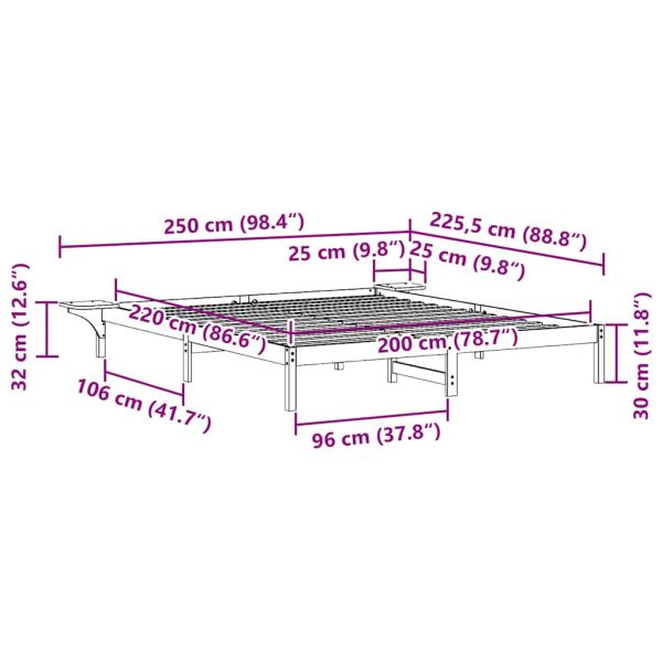 Легло с нощни шкафчета Кафяво с восъчно покритие 200 x 220 cm