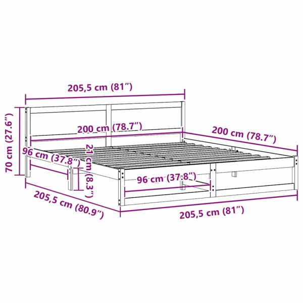 Рамка за легло с таблото Бяло 200 x 200 cm Солидно борово дърво