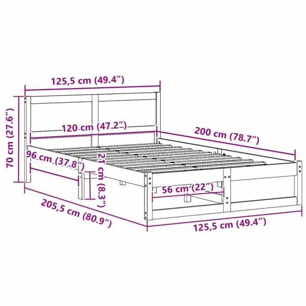 Рамка за легло с таблото Бяло 120 x 200 cm Солидно борово дърво
