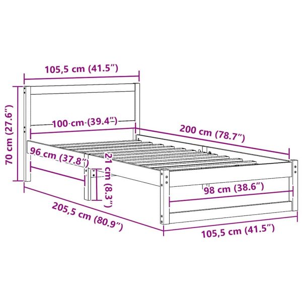 Рамка за легло с таблото Кафяво с восъчно покритие 100 x 200 cm