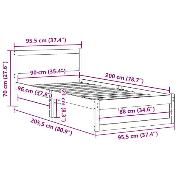 Рамка за легло Естествен 90 x 200 cm Солидно борово дърво